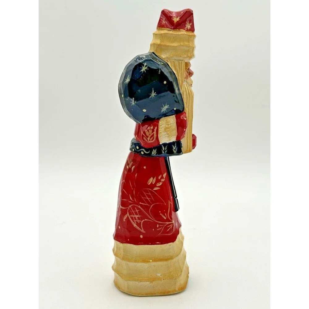 Christmas Wooden Slender Tall Santa‎ Claus Hand Carved Hand Painted 1993